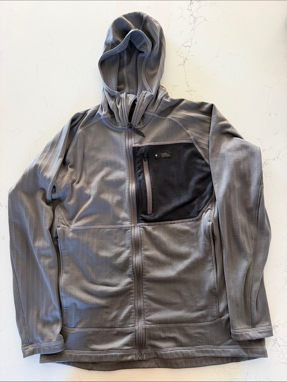 Black Diamond Gray Hooded Lightweight Jacket with Black Chest Pocket